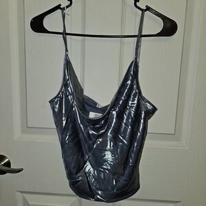 Free People Intimately Silver Metallic Strappy Draped Crop Top Sz Small